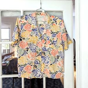Floral Silk Camp Shirt Liz Clairborne Size M/L